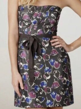 American Eagle Outfitters Black Strapless Floral Mini Dress